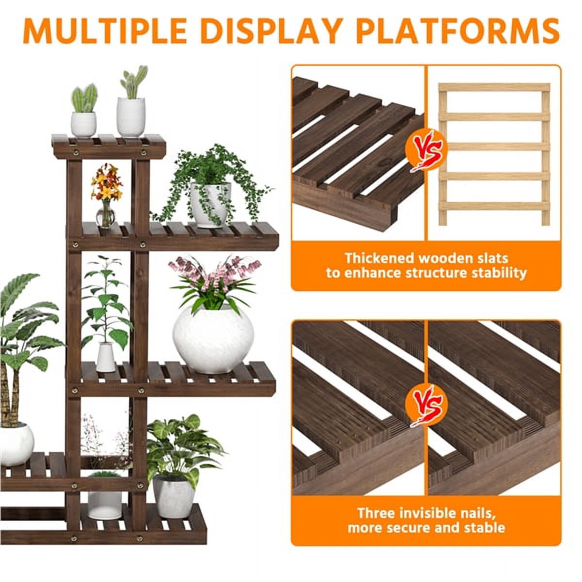 SmileMart 6-Tier Wooden Flower and Plant Display Stand for Garden, 38" H, Brown - image 7 of 9