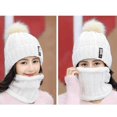 thumbnail image 4 of Gorro de lana de punto de invierno Suéter Corbata Versátil Conjunto de dos piezas con forro polar Aislamiento en frío (Gris), 4 of 5