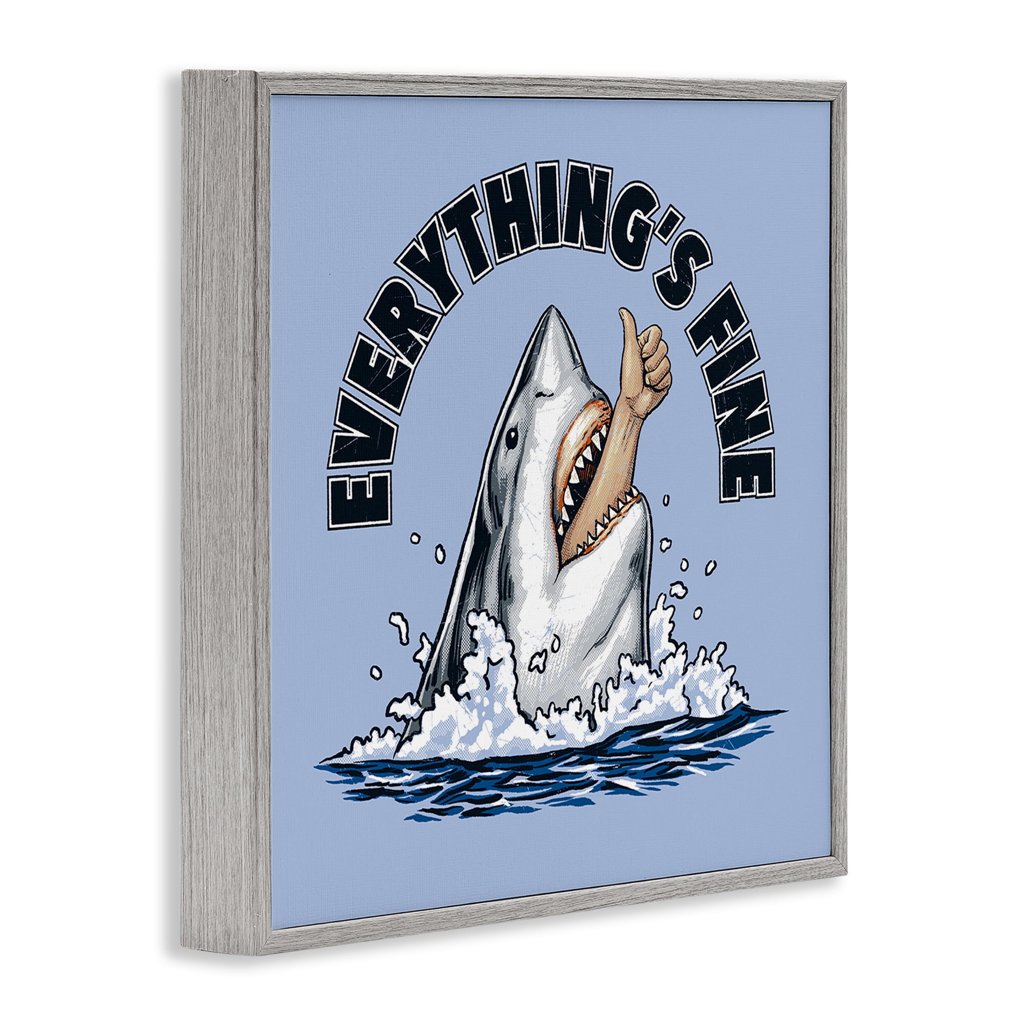 Everything's Fine Shark Bite Gray Framed Giclee Art, design by Jedco Brands Inc.