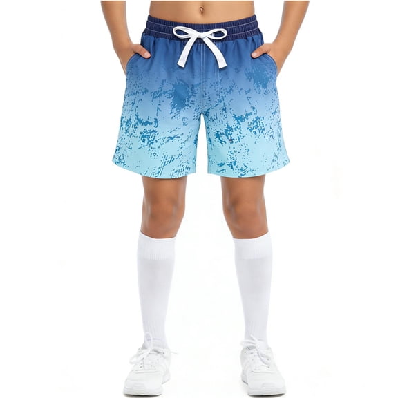 Cethrio Boys Board Shorts, Holiday Elastic Waist Surfing Summer Beach Shorts Blue Size 6-15T