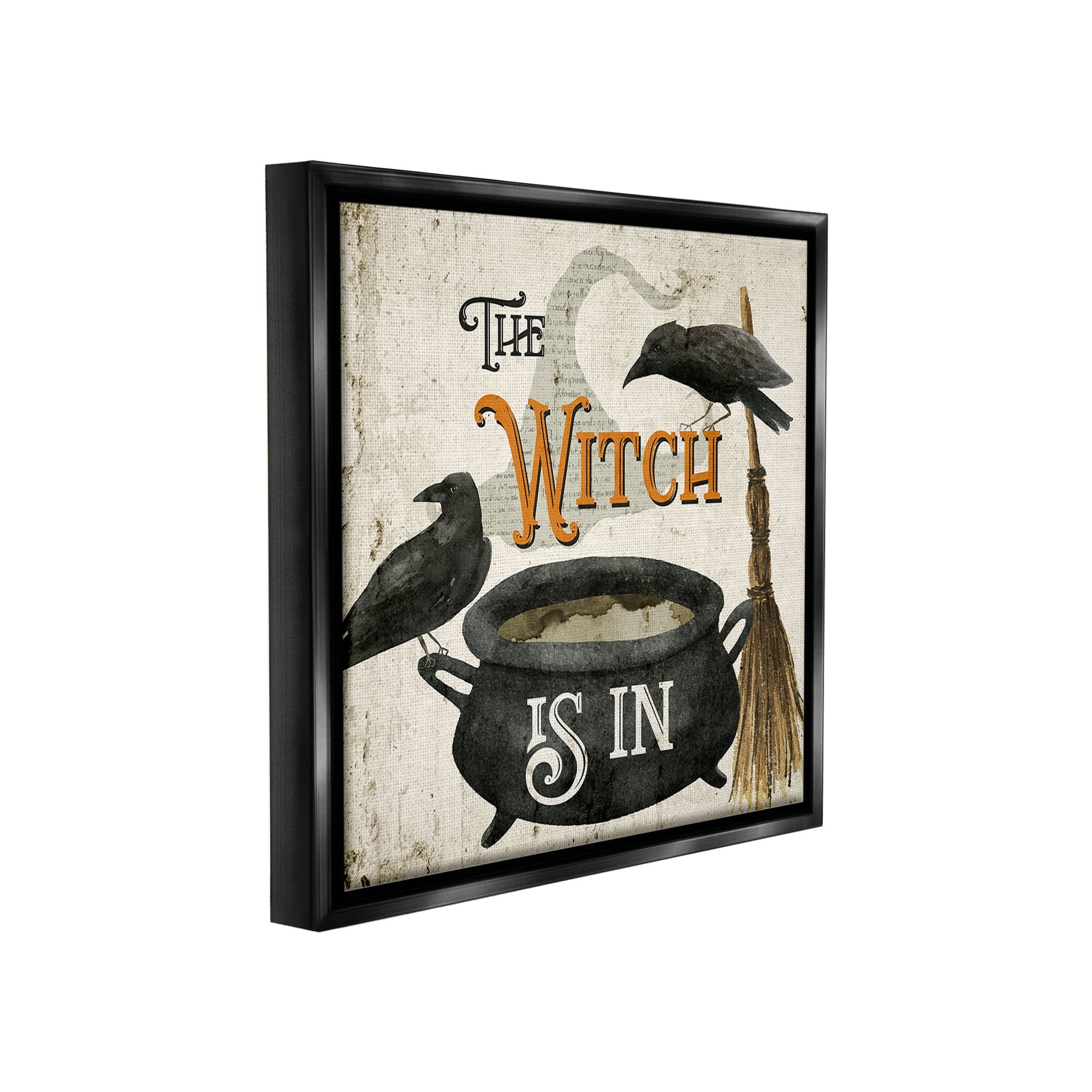Stupell Industries Vintage Witch Is In Holiday Painting Black Floater Framed Canvas Art Print Wall Art, 18 x 18