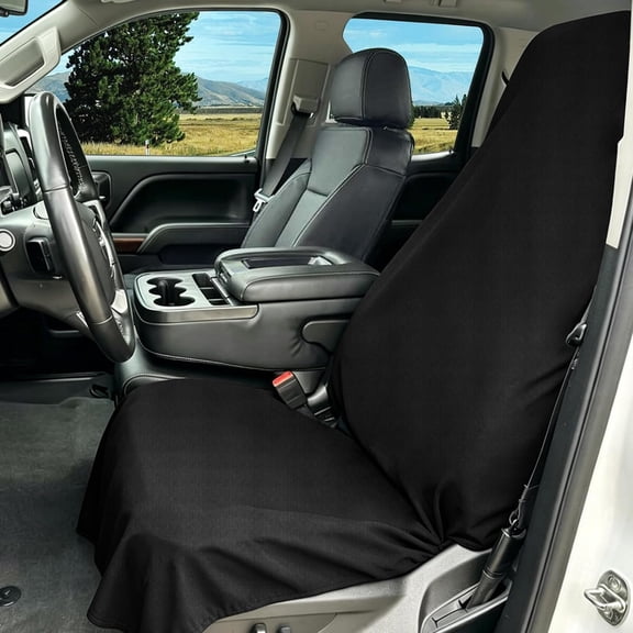 RIONIMA 1Pcs Waterproof Car Seat Cover Breathable Fabric Sweat Towel Protector with Non-Slip Bottom & Universal Fit for Front Seats – Compatible with Cars, Trucks, Suvs, Vans - Black