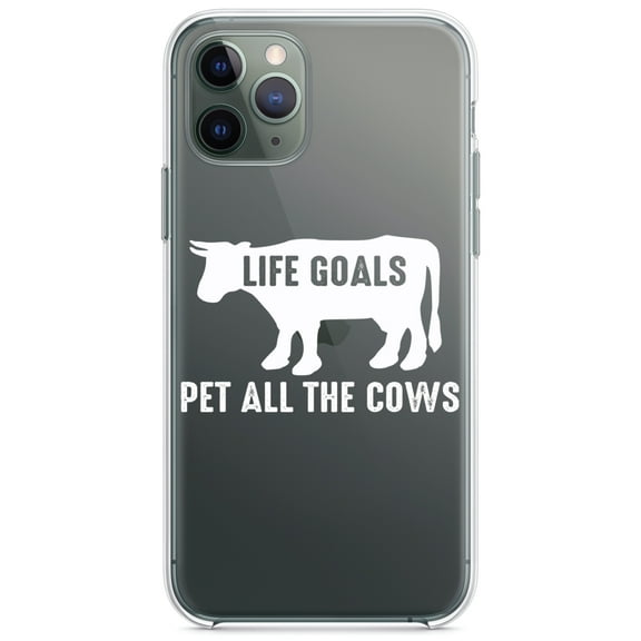 DistinctInk Clear Shockproof Hybrid Case for iPhone 13 (6.1" Screen) - TPU Bumper Acrylic Back Tempered Glass Screen Protector - Life Goals, Pet All The Cows