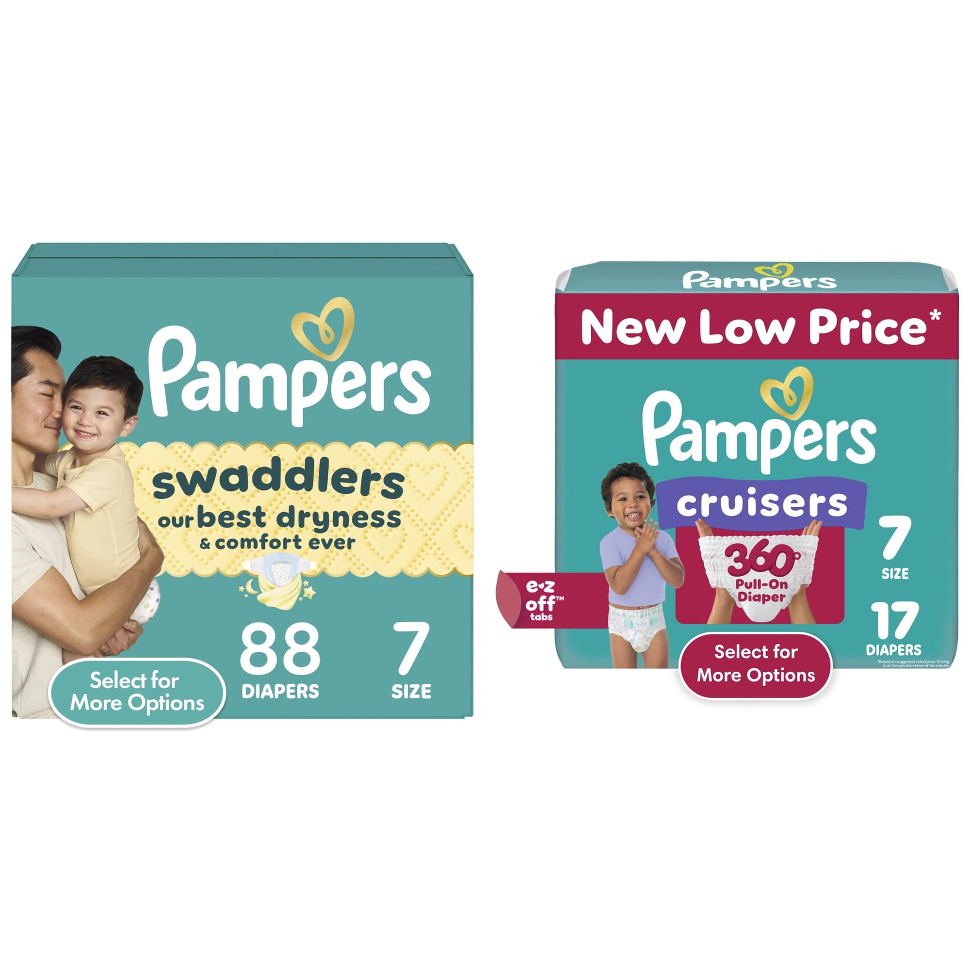 Pampers Swaddlers Diapers Size 7, 88 Count and Pampers Cruisers 360 Diapers Size 7, 17 Count