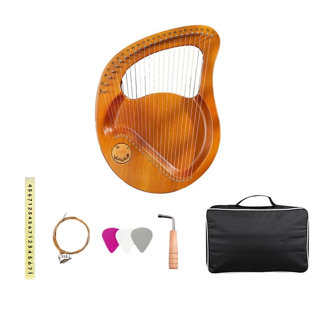 Sidaley Arpa de lira de caoba, arpa de lira antigua, Kit de arpa de lira Retro para Piano con llave de afinación, juego de arpa de lira elegante para Cables de audio/vídeo No.2