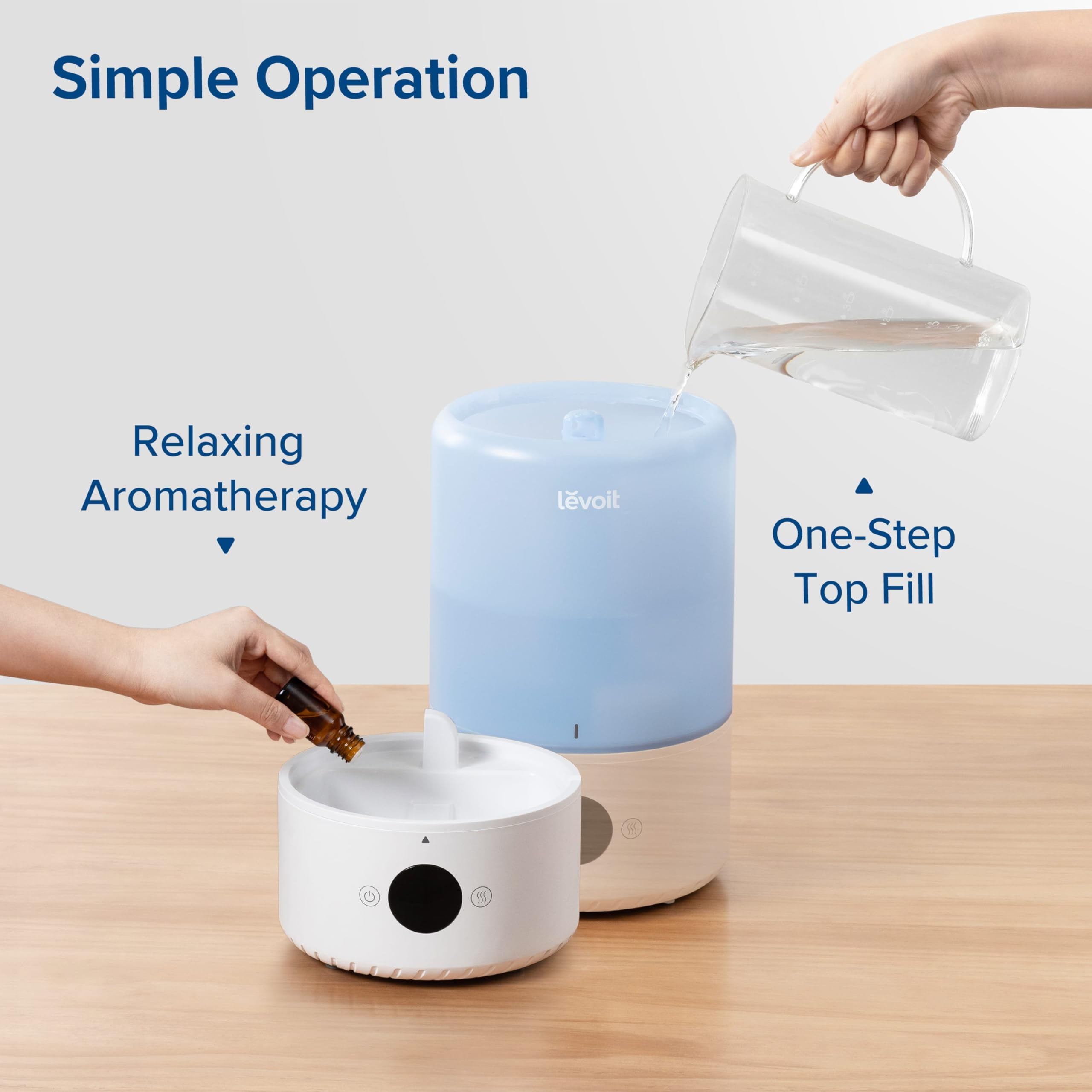 LEVOIT Smart Humidifiers for Bedroom Baby, Top Fill, Customize Humidity for Home, Plants with Humidistat, Essential Oil Diffuser, Schedule, Timer, APP & Voice Control, 3L, Blue