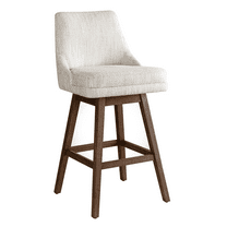 Armen Living Branson Brown Solid Wood Upholstered 30" Bar Height Swivel Barstool with Beige Fabric Seat