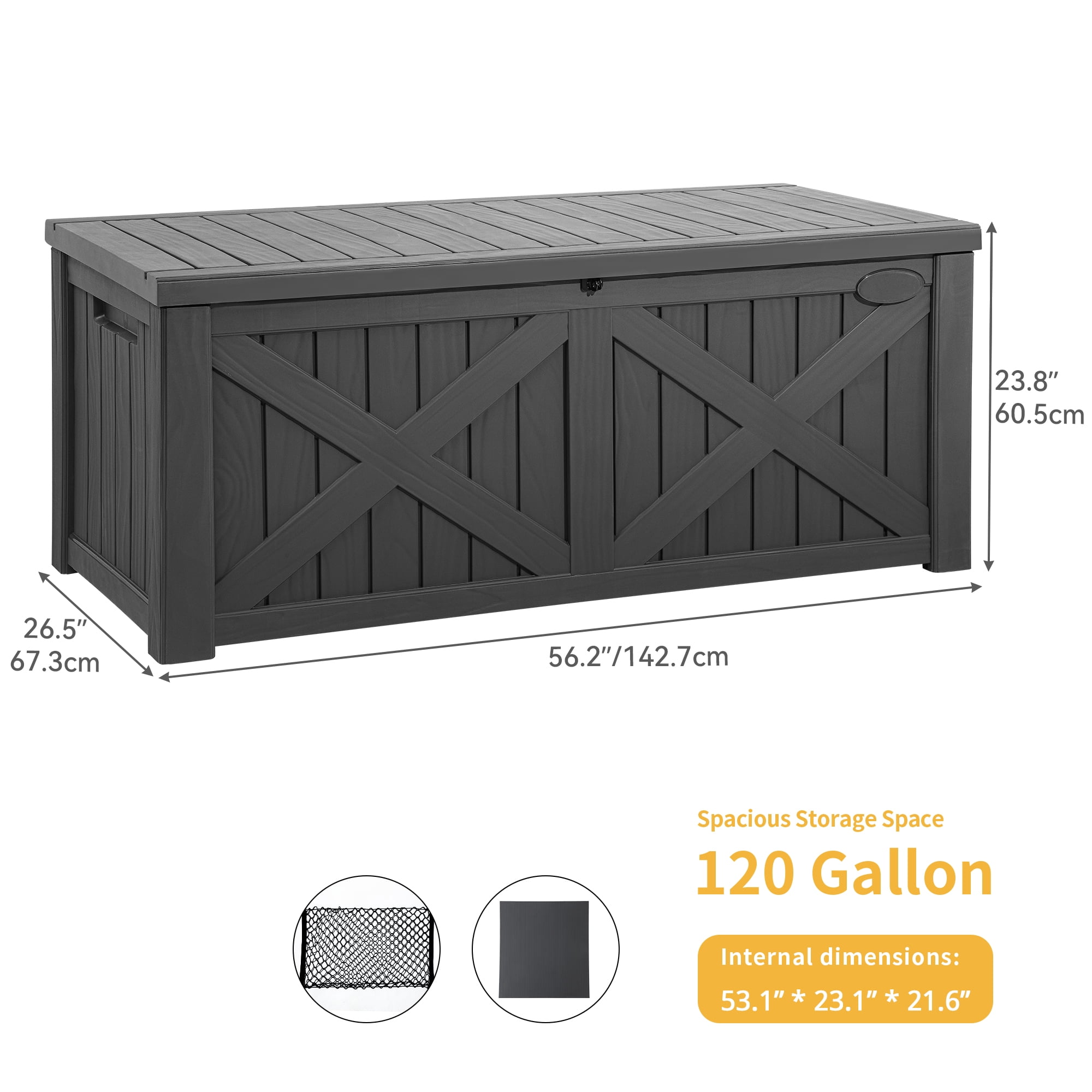 Dextrus 120 Gal Large Resin Deck Box, Waterproof&Lockable,Black