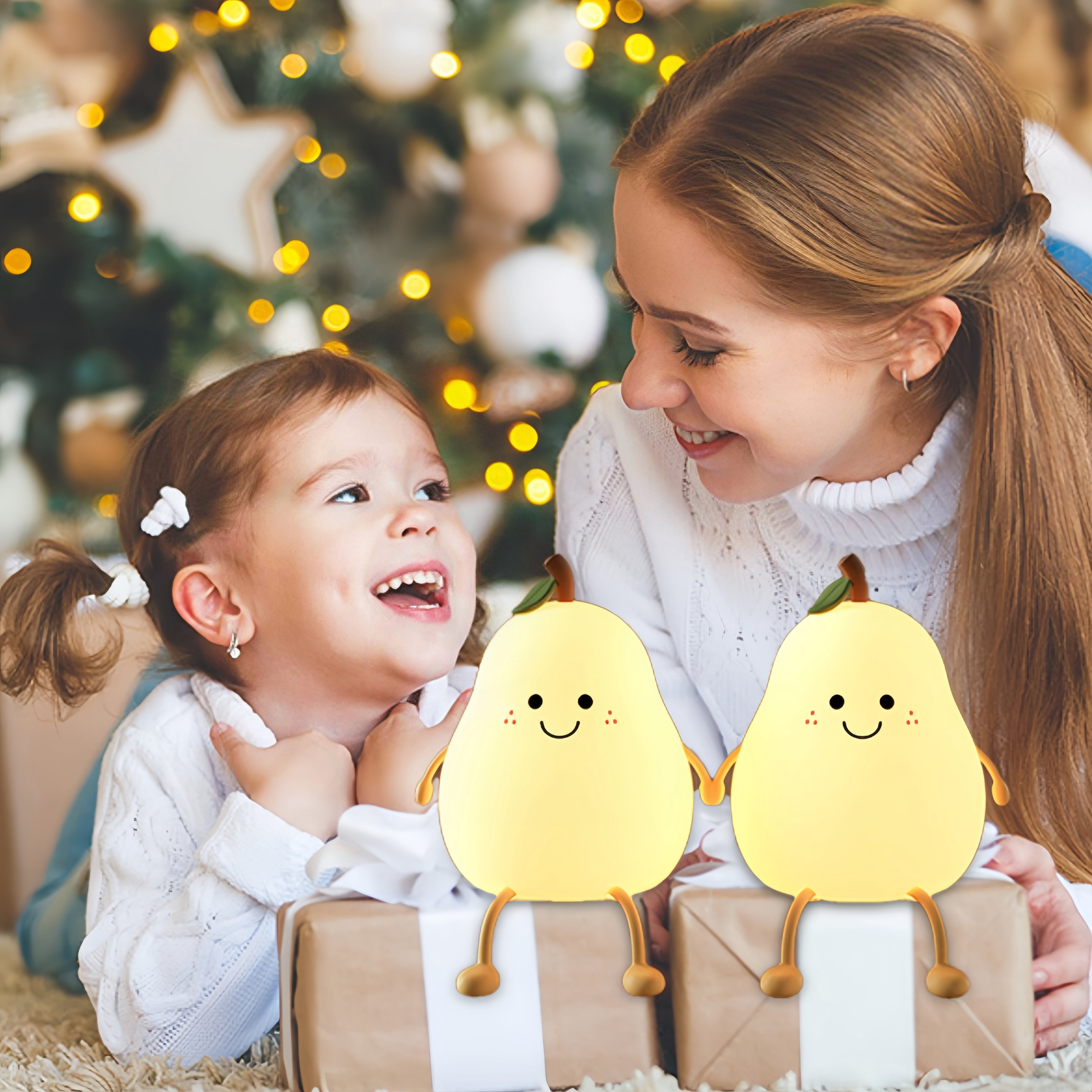 Children Cute Silicone Pear Shaped Lamp, Dimmable Baby Night Light, Bedroom and Kids Room Decoration, 2 pack