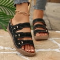 thumbnail image 6 of Yyuenw Triple Strap Buckle Wedge Slide Sandals Women PU Open Toe Slip On Holiday Footwear, 6 of 9