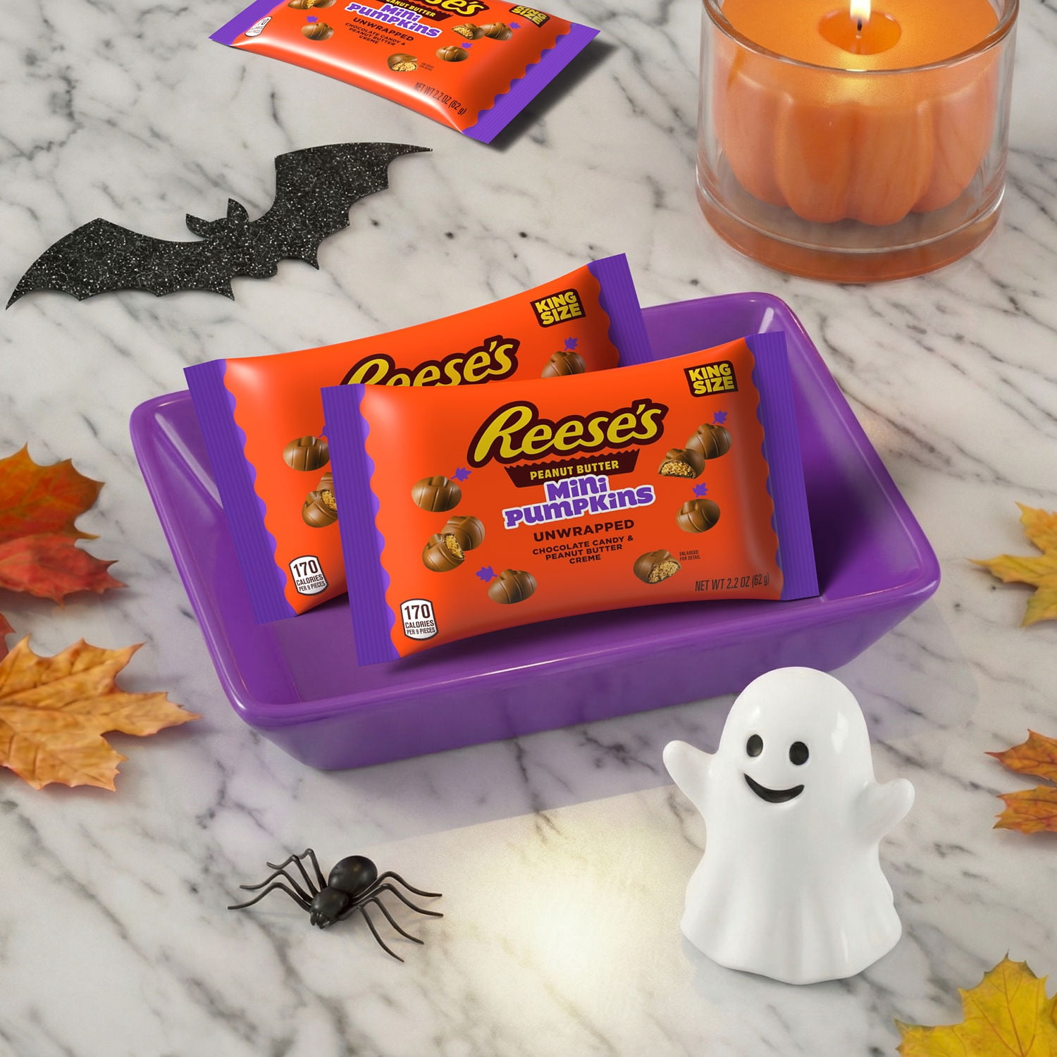 Reese's Unwrapped Chocolate Peanut Butter Creme King Size Mini Pumpkins, Candy Bag, 2.2 oz