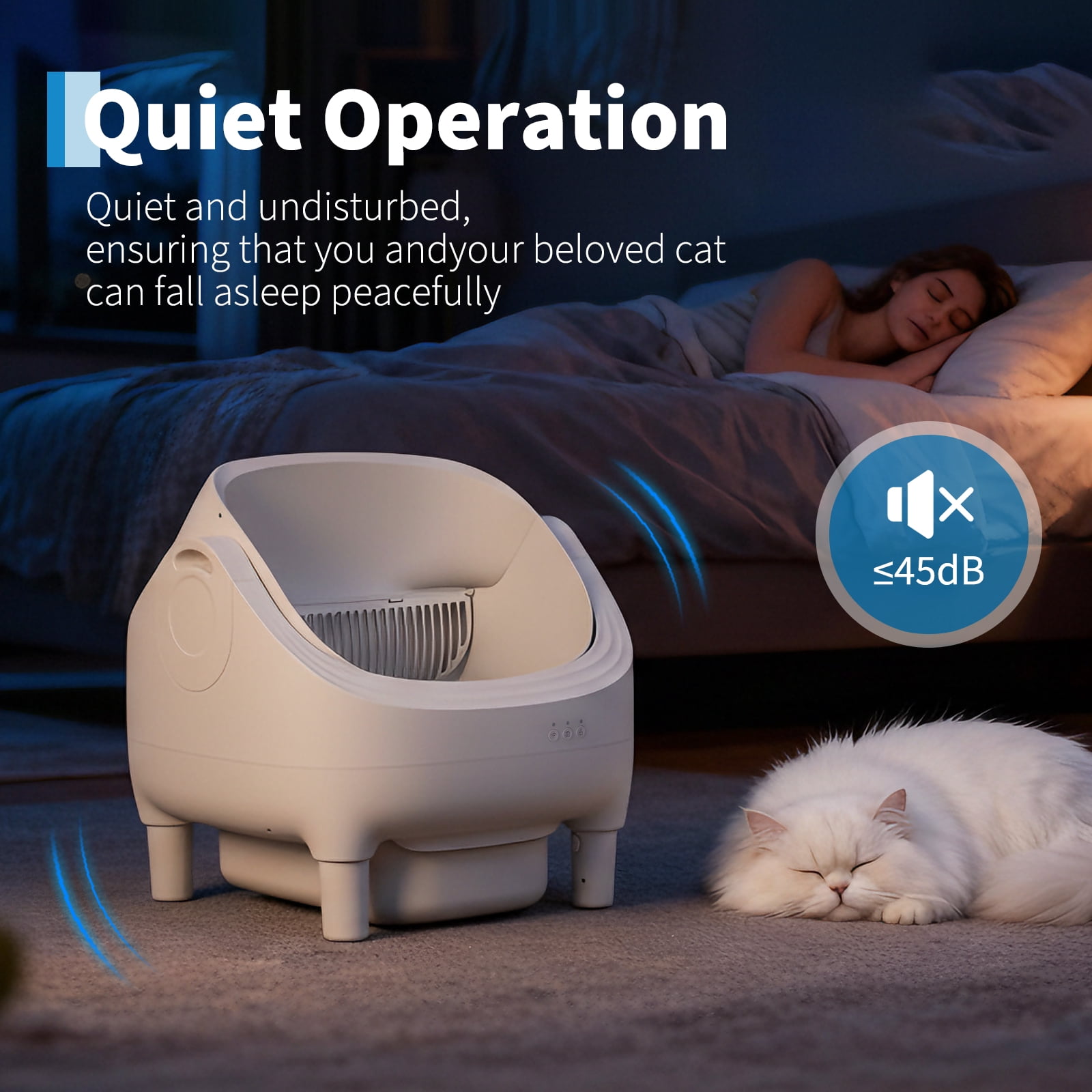 APP-Controlled Automatic Self-Cleaning Cat Litter Box – Open-Top Design, 10.5L Odor-Free Waste Disposal, Large Bin with Trash Bags, For Multiple Cats – Pet Toilet for Cat Hygiene, White
