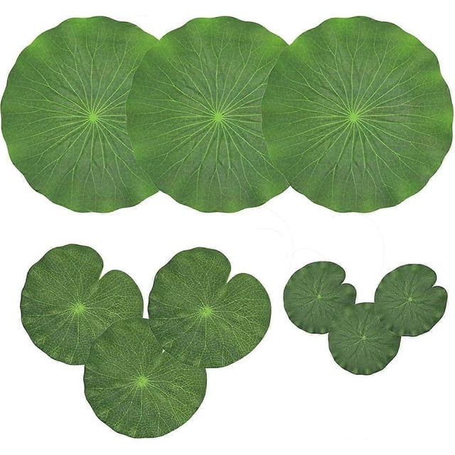 Paquete de 9 hojas de loto de espuma flotantes artificiales | decoraciones de tapete de nenúfar, verde | Perfecto para estanques de patio.