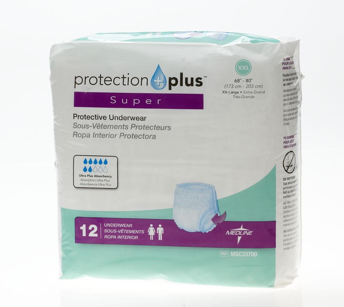 Medline Protection Plus Super Protective Adult Underwear, 2X Large, 12 Ct