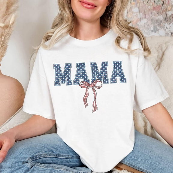 Patriotic Mama Shirt, Coquette 4th of July Tshirt, Independence Day T-Shirt, USA Mama Tee, America Tee, Gift for Mom.