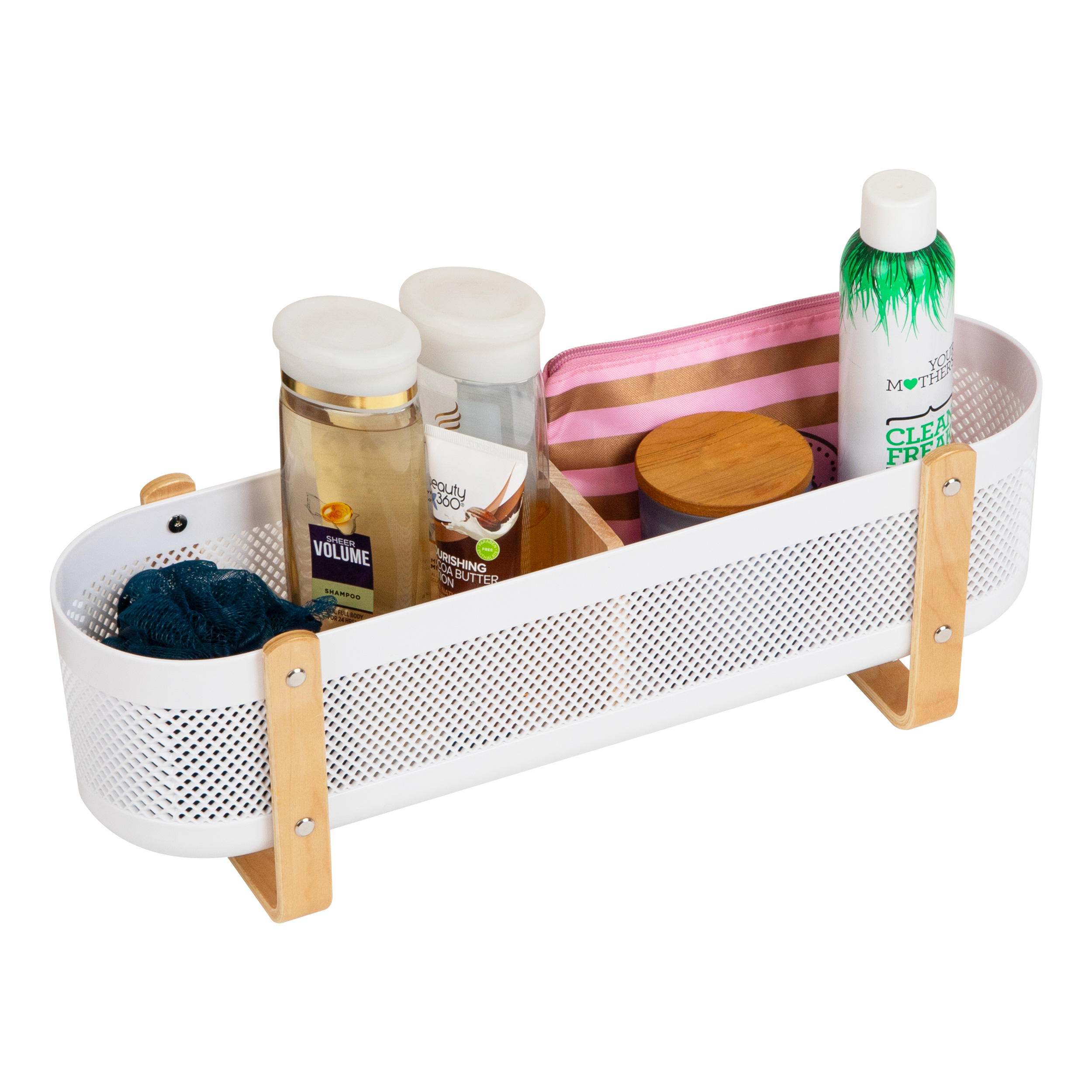 Mind Reader Divided Storage Basket with Legs, Desktop Organization, Office, Plastic, White and Brown