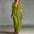 thumbnail image 5 of Sokhug Women's Maxi Shirt Summer Dresses Turn Down Collared Short Sleeve Embroidered Loose Tunic Dress with Pockets, 5 of 6