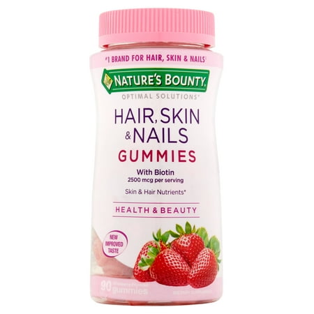 Nature's Bounty Optimal Solutions Hair, Skin & Nails Strawberry Flavored Gummies, 90 (Best Vitamins For Healthy Nails)