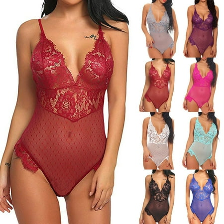 

Rong Yun New Lingerie for Women Teddy Lace V-Neck Babydoll Bodysuit Jumpsuit(Buy 2 Get 1 Free)