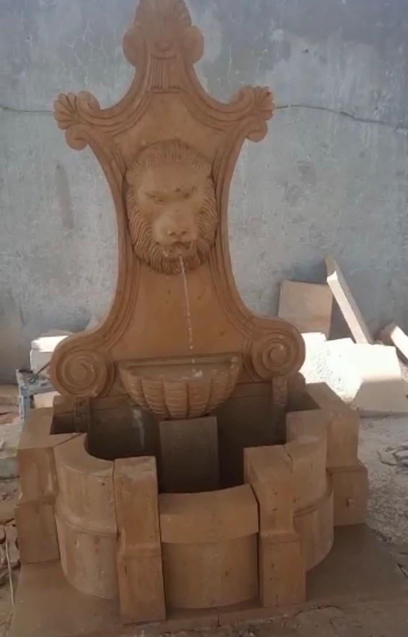 Yellow Stone Marble Fountain for Garden Decoration – Elegant Outdoor Water Feature, Sculpted Stone Design for Patios