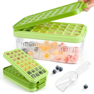 Ice Cube Tray with Lid and Bin, GAITON 2 Pack Ice Cube Trays for Freezer,  64 Pcs One Button Quick Release Ice Cube Mold, Green 