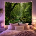 thumbnail image 2 of Turquoise River with Waterfalls in Misty Jungle, Calming Digital Art for Nature Lovers, Lush Green Wall Decor, Housewarming Gift, Tapestry Wall Hanging for Bedroom and Living Room, 2 of 7