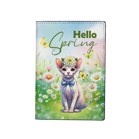 Sphynx Hello Spring Time Flower Floral Nature Travel Passport Wallet Cat Lover Kitten Owner Gifts Idea PU Leather Passport Holder Cover - 02031