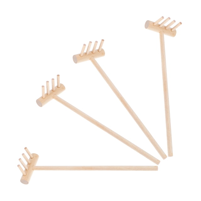 LOLIPPYY 4Pcs Mini Wooden Rake Khaki Compact Sandbox Decoration Micro Landscape Design Sand Table Maintenance All Ages
