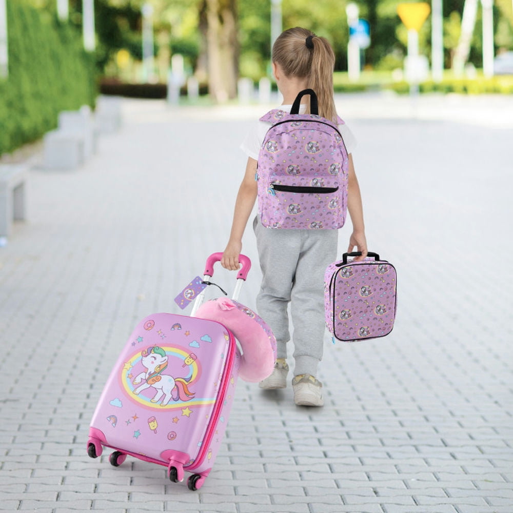 Yardi Yard 5 Piece Kids Luggage Set with Backpack Neck Pillow Name Tag Lunch Bag-Hot Pink, Kids Luggage, Riding Suitcase for Kids