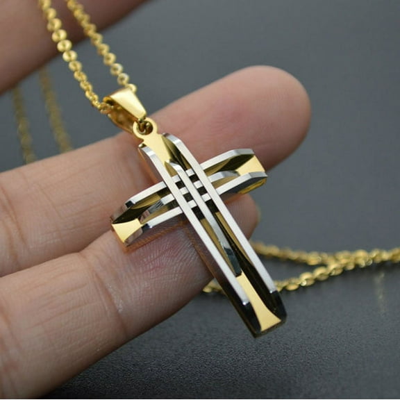 Lordgold 14k Yellow Gold Cross Pendants Jesus Christian Jewelry For Men and Women 50cm Chain Necklace