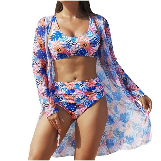 Trajes de Baño de Bikini de Mujer con Correas Impresas V Sexy Split Set de Tres Piezas, Diseño de Corte Alto para la Piscina de Playa Y las Vacaciones de Verano