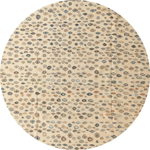 Ahgly Company Machine Washable Indoor Round Abstract Camel Brown Area Rugs, 6' Round