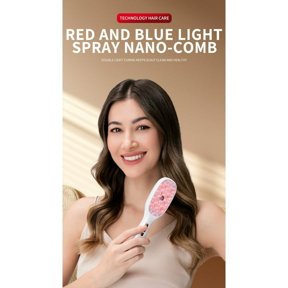 Laser Hair Growth Comb, Hair Oil Applicator Brush, Red Blue Light Phototherapy Vibration Hair Regrowth Brush for Hair Growth & Anti Hair Loss (White)