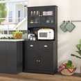 thumbnail image 2 of Costway 67" Kitchen Buffet Freestanding Pantry Cabinet Sideboard with Tempered Glass Doors Black, 2 of 10