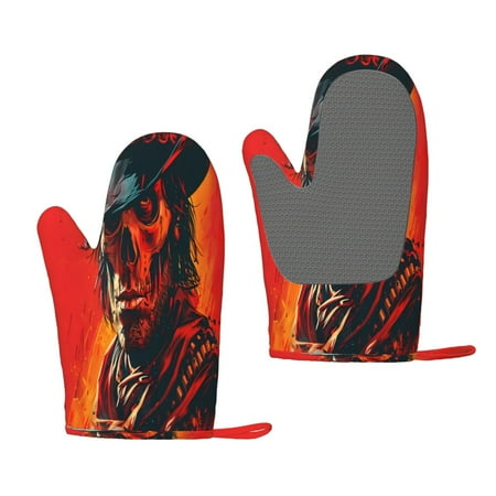 

Zeuib 60s Western Skull Cowboy Print Oven Mitts Oven Gloves with Non-Slip Silicone Heat and Slip Resistant Cooking Mitt Set for Cooking and Baking (2 Count)