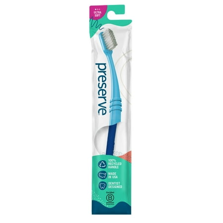 Preserve Eco Friendly Adult Toothbrushes, Made in The USA from Recycled Plastic, Lightweight Package, Ultra Soft Bristles, 1 Pack