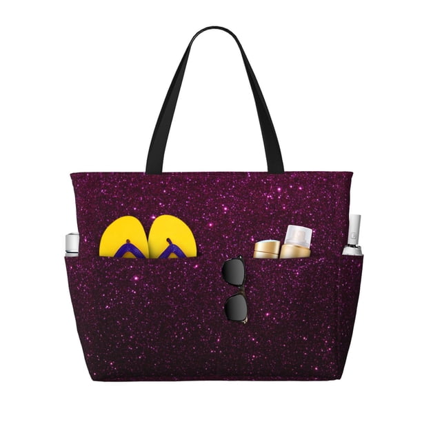 Disketp Dark Purple Glitter Bolsa de Playa de Gran Capacidad, Bolso Impermeable y a Prueba de Arena para Mujer, Ideal para Playa, Piscina y Natación