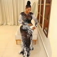 thumbnail image 3 of Women's Camouflage Print O-Neck Long Sleeve Hips Wrapped Long Dress, Slight Perspective, Sexy, 3 of 20