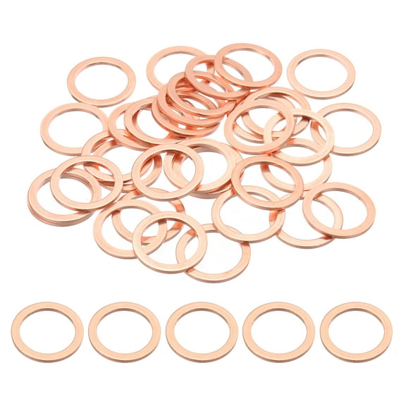 35PCS M18 Copper Washers, M18x24x1.5mm Copper Crush Washer Metric Flat Washers Sealing Washers Assortment Kit Oil Drain Plug Gasket Ring for Automotive Battery Vehicles Screws Bolt