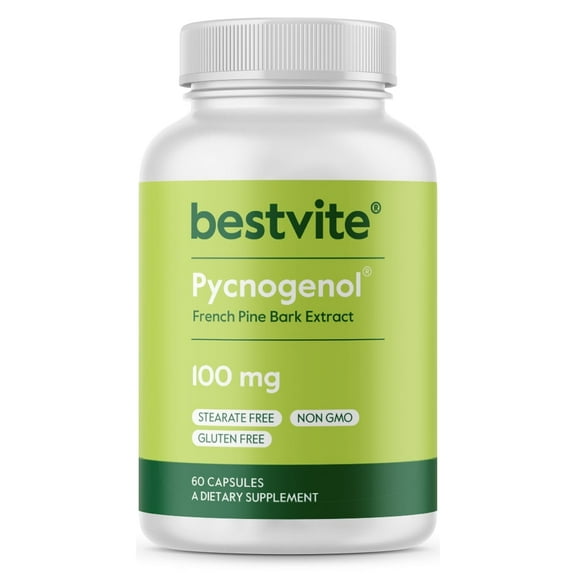 Pycnogenol 100mg (60 Capsules) -  French Maritime Pine Bark Extract - No Stearates - Gluten Free - Non GMO