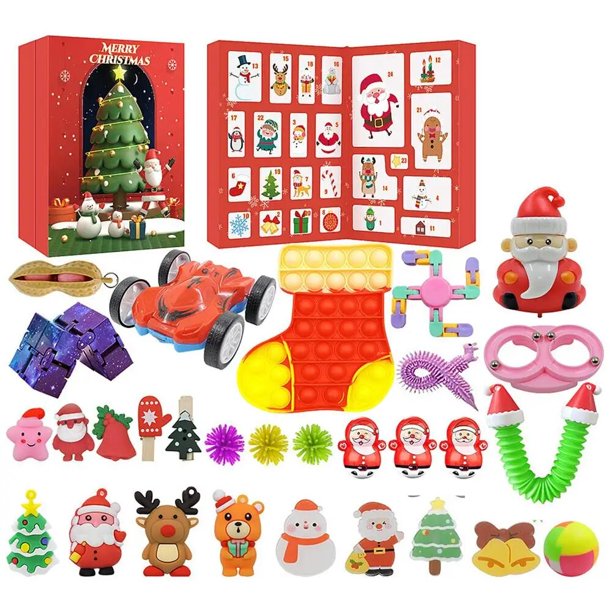 Caja de regalo de Navidad con cuenta regresiva de 24 días, calendario de Adviento, juguete de descompresión, pulsera navideña y juguete de bloques para niñas y niños