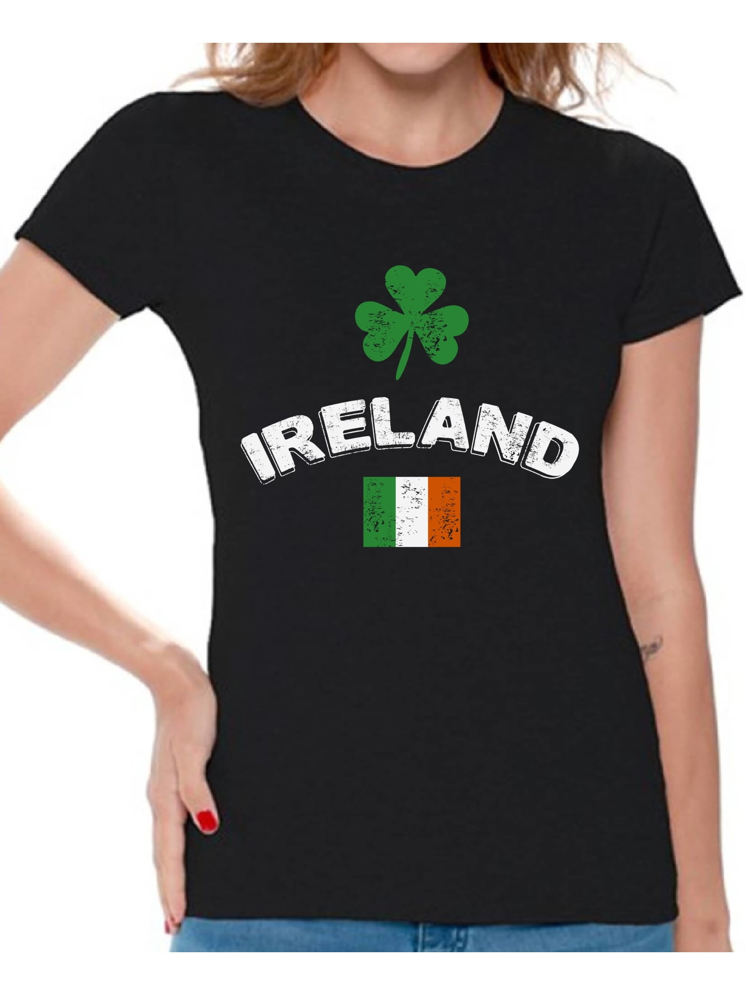 Ireland Flag Women T-Shirt For St Patrick's Day Green Irish Patty's Lucky Tee