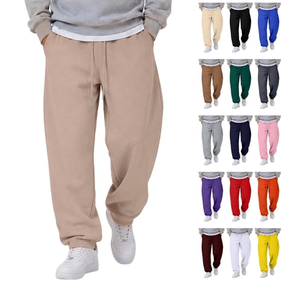 WULMLEO Men's Baggy Sweatpants with Pockets Drawstring Loose Fit Cuffed Gym Casual Joggers Camel 3XL