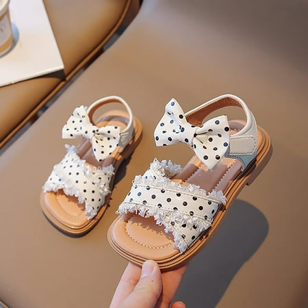 

Rciityk Girl Sandals Bow Tie Dots Cute New Open Toe Sandals Bowknot Princess Shoes Non-Slip Leather Soft Sole Single Shallow Mouth Sandals - Spring/Summer Savings Clearance