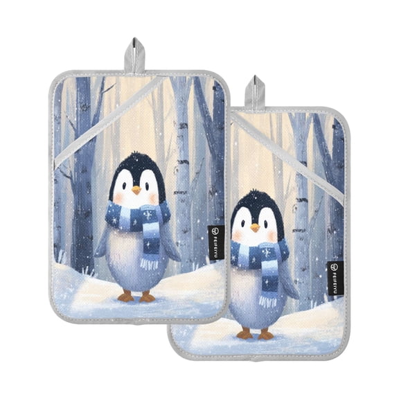 2 Pack Pot Holders for Kitchen Heat Resistant Hot Pads Sets for Cooking Baking Cute Penguin in Winter