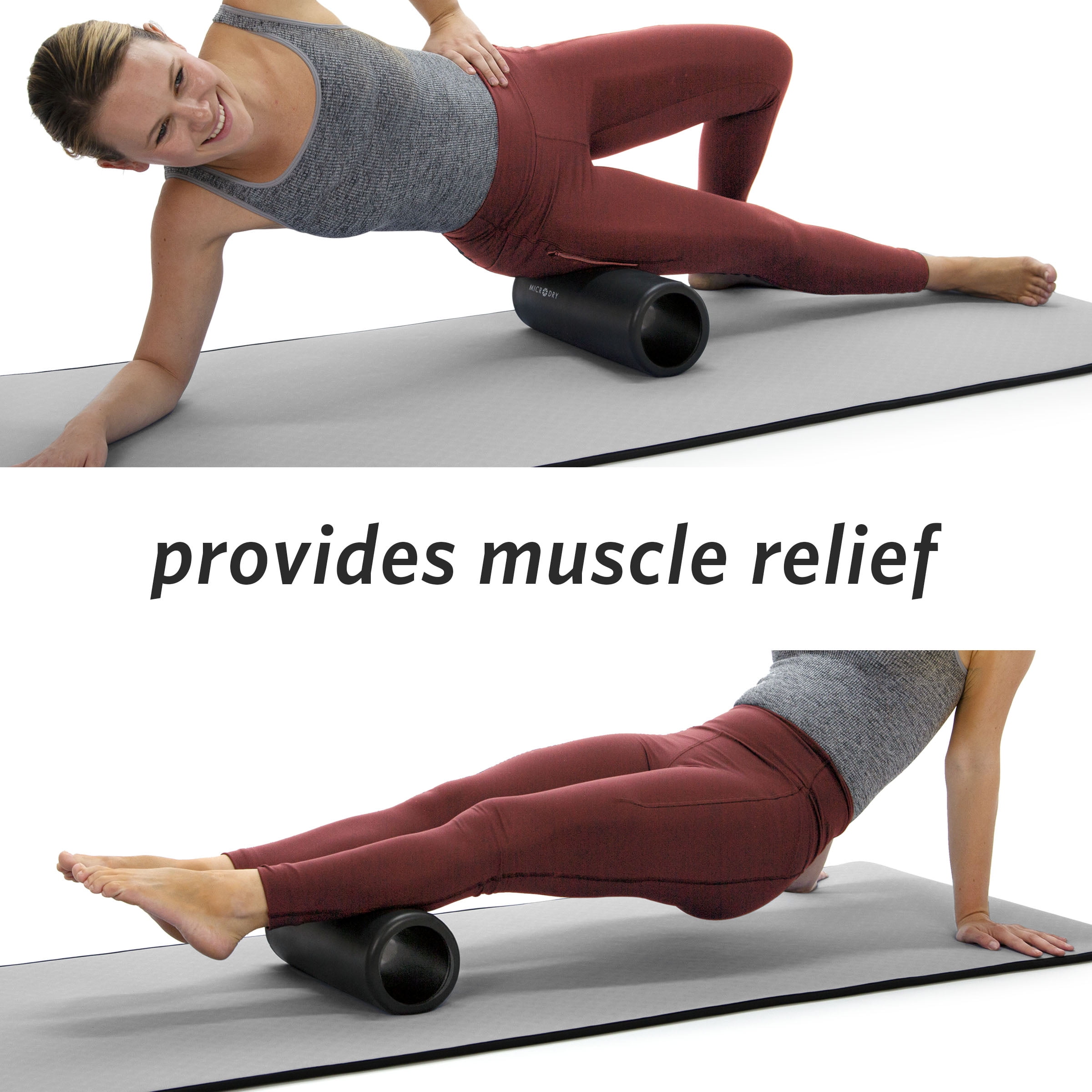 Microdry Fitness Foam Roller for Muscle Relief, Firm, 13" x 5.3", Light Gray