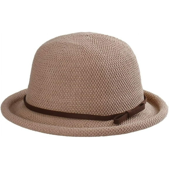ZhangBaoLin Straw Sun Hat Women Chic UV Protection Rolled Edge Small Hat Summer Travel Beach Hat