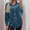 thumbnail image 4 of Posijego Women's Velvet Button down Shirts Lapel Long Sleeve Velour Shirt Vintage Tops Ladies Clothes, 4 of 8