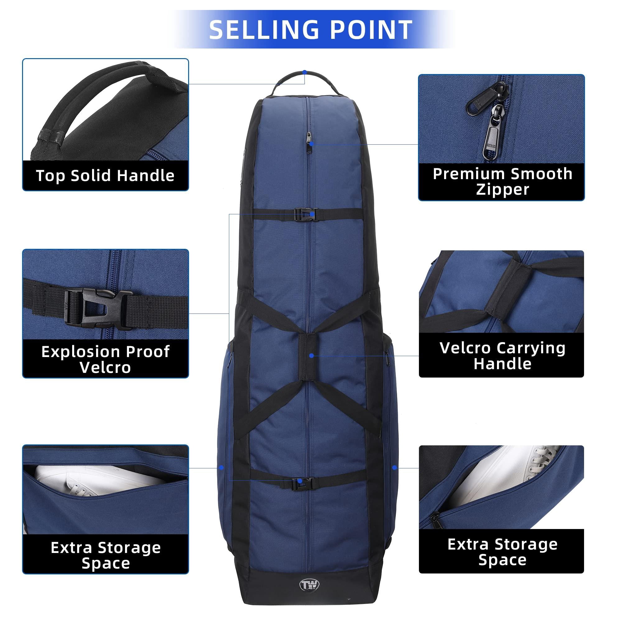 Foldable Padded Golf Travel Bag  Heavy Duty 900d Polyester Club Waterproof Carry Cart With Wheels Soft-sided Spacial Size For Gear Transportation