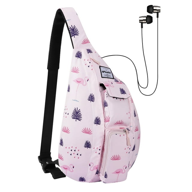 HAWEE Shoulder Sling Bag Hiking Backpack Chest Sling Bag Travel Crossbody Daypack for Women, Flamingo Pink